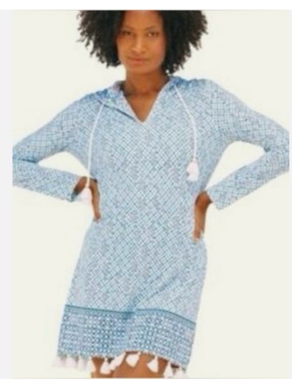 Cabana Life Aruba Blues Hooded Cover Up XL Turquoise NWT UPF 50+ Tassel Geometri